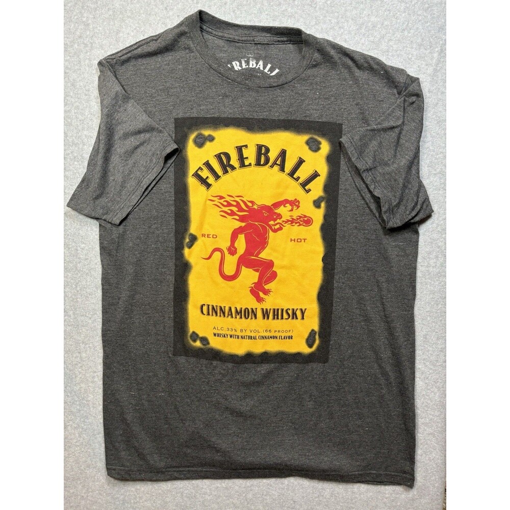Fireball Whisky T-Shirt Adult Size Large‎ Gray Logo Crew Graphic Ripple Junction